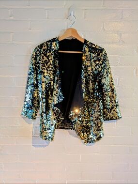 free press Black & Gold Sequin Open-Front Blazer